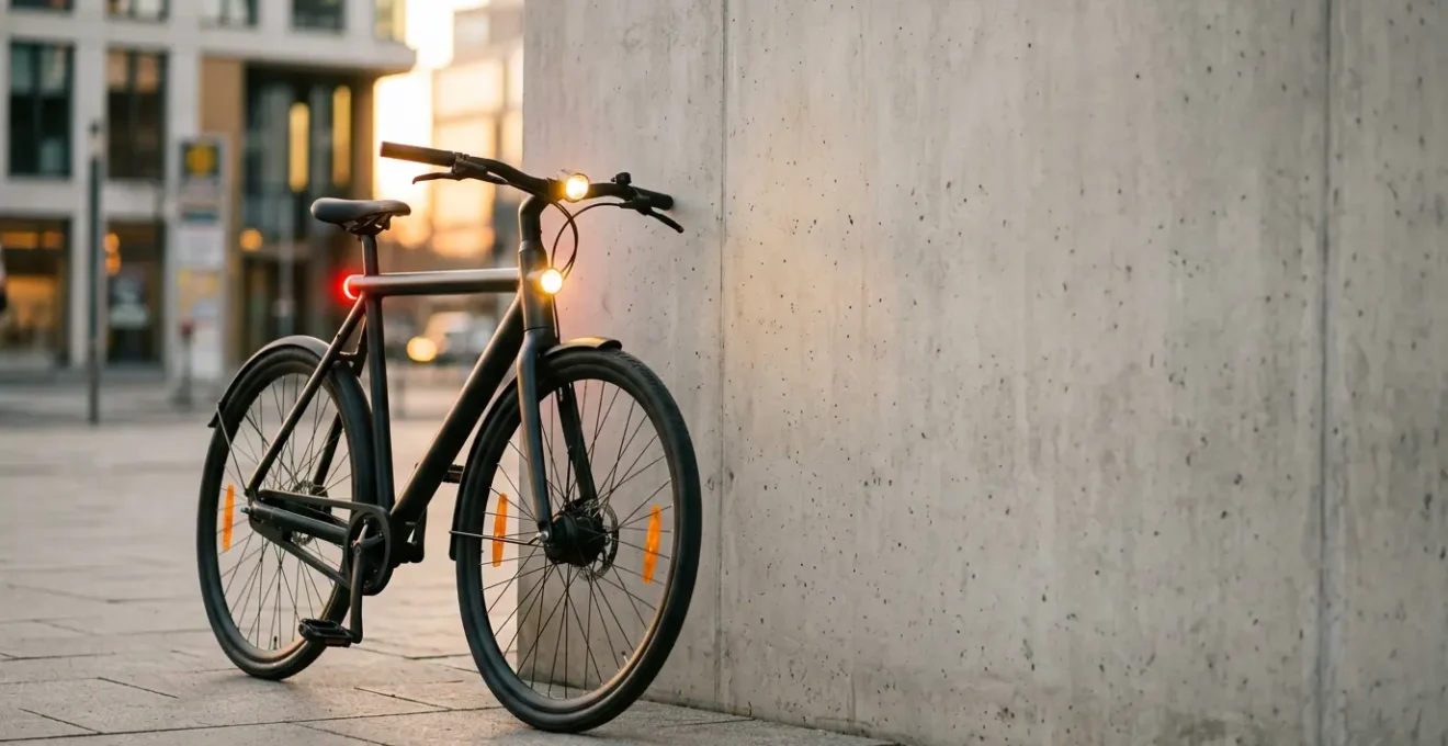 Équipements de sécurité obligatoires pour vélo illuminés dans un environnement urbain au crépuscule