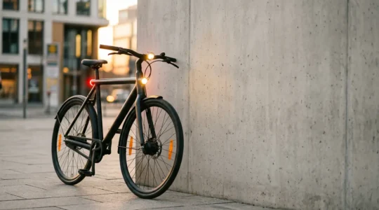 Équipements de sécurité obligatoires pour vélo illuminés dans un environnement urbain au crépuscule