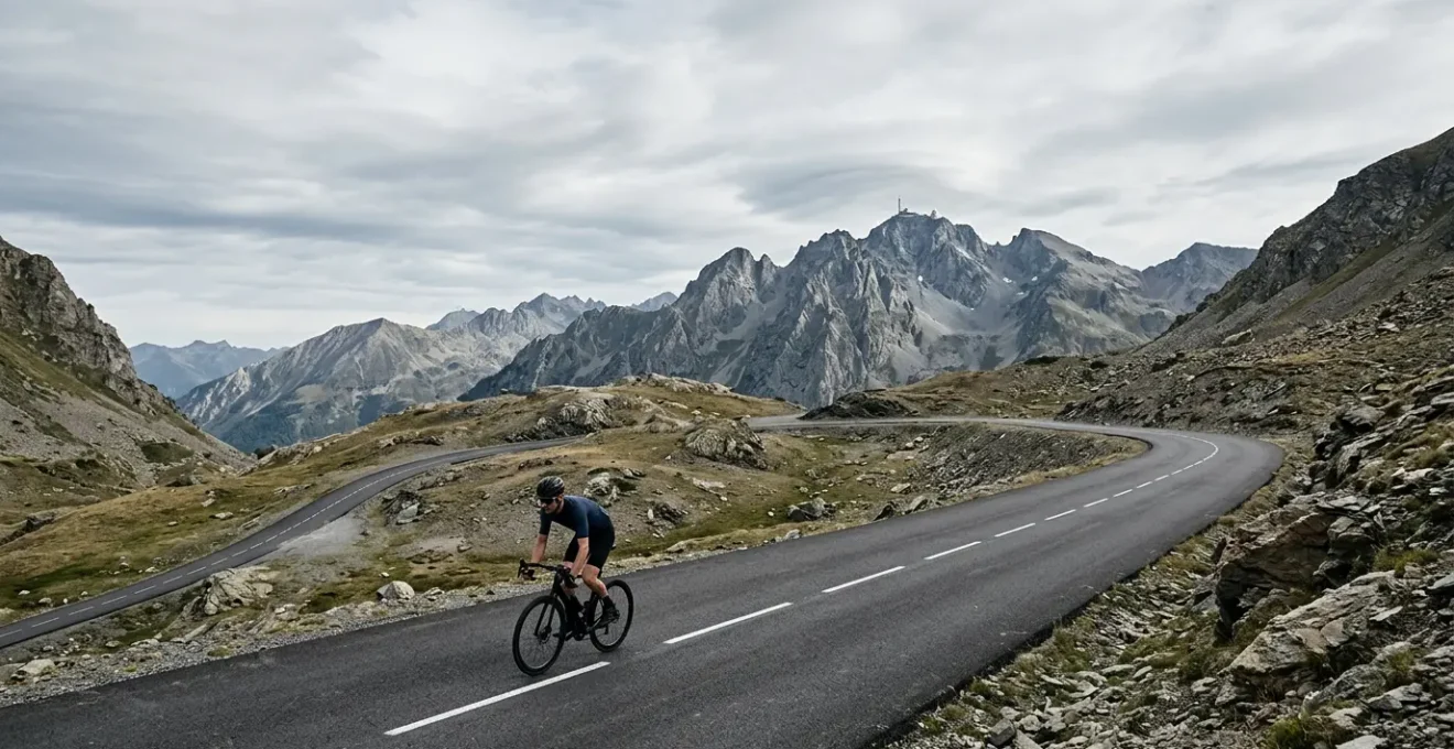 Cycliste approchant du sommet mythique du Col du Tourmalet dans les Pyrénées