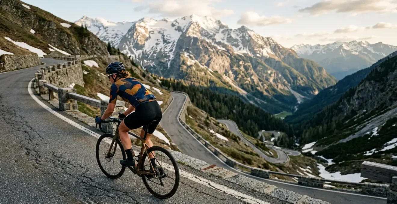 Cycliste en plein effort lors d'une longue ascension en montagne
