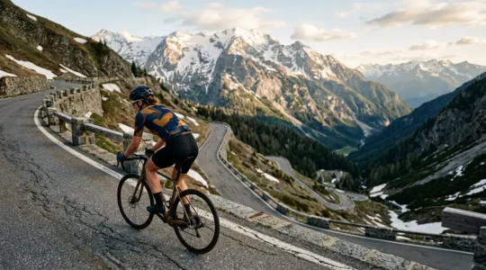 Cycliste en plein effort lors d'une longue ascension en montagne