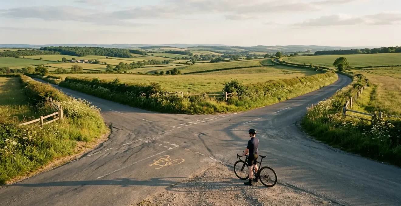 Cycliste consultant une carte topographique à un croisement rural sécurisé