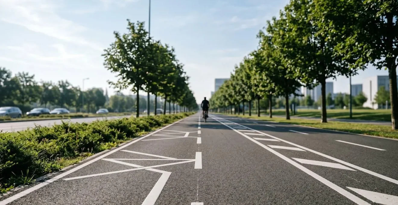 Piste cyclable sécurisée en environnement urbain calme pour cyclistes débutants