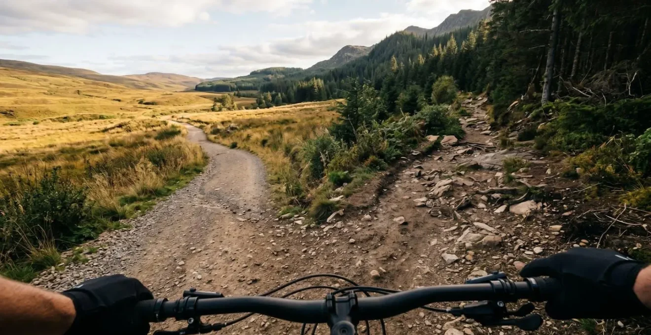 Cycliste face au choix entre deux chemins différents en pleine nature