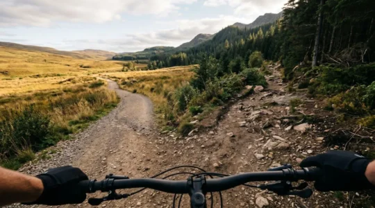 Cycliste face au choix entre deux chemins différents en pleine nature