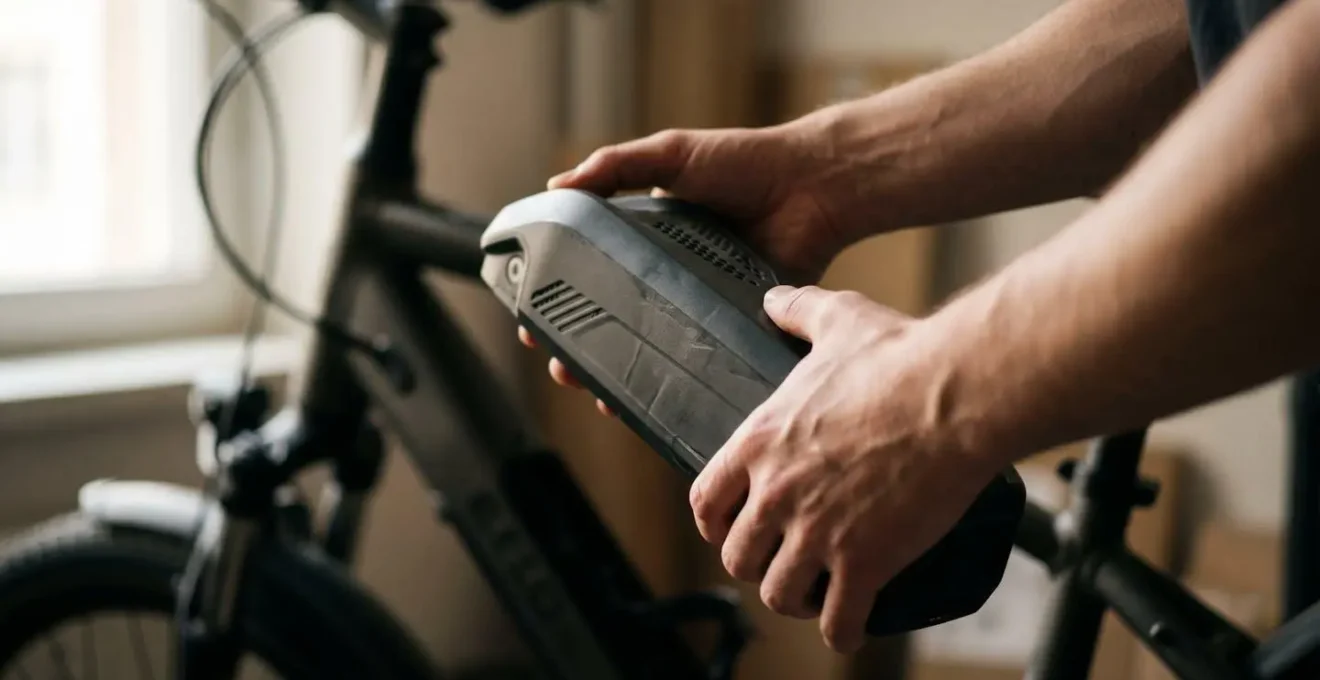 Main retirant la batterie d'un vélo électrique pour sécurisation