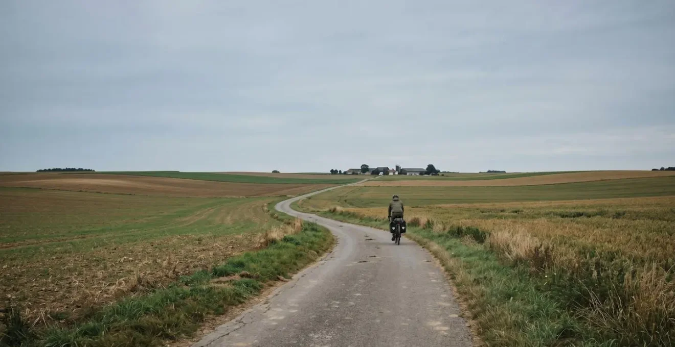 Chemin agricole goudronné serpentant à travers les champs comme alternative aux routes départementales