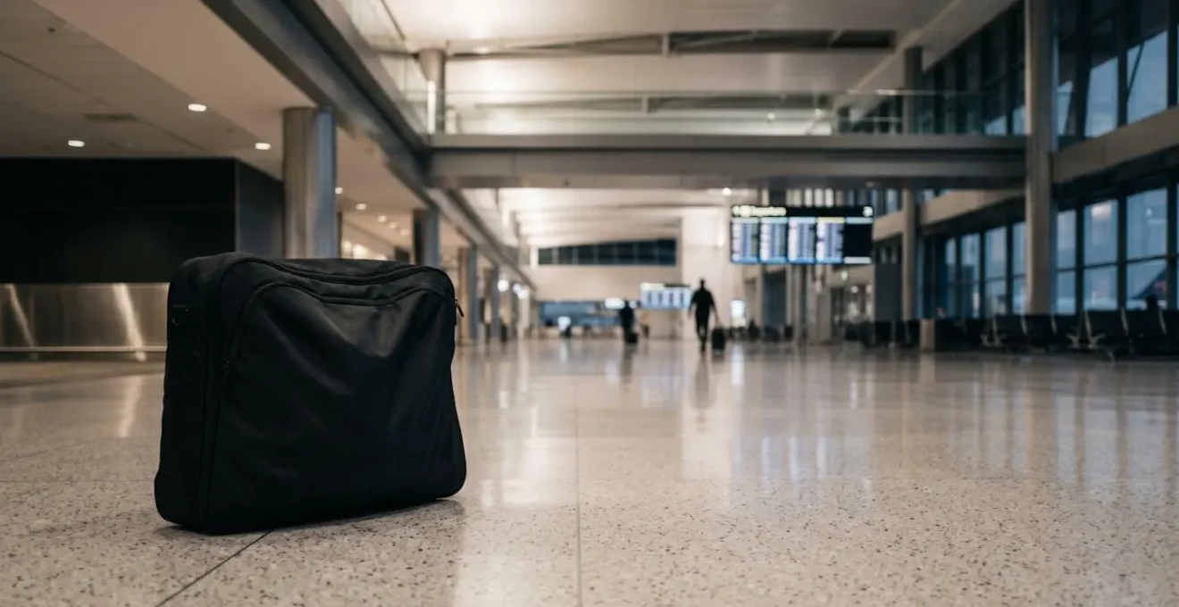 Housse de transport souple pour vélo pliant dans un environnement aéroportuaire minimaliste