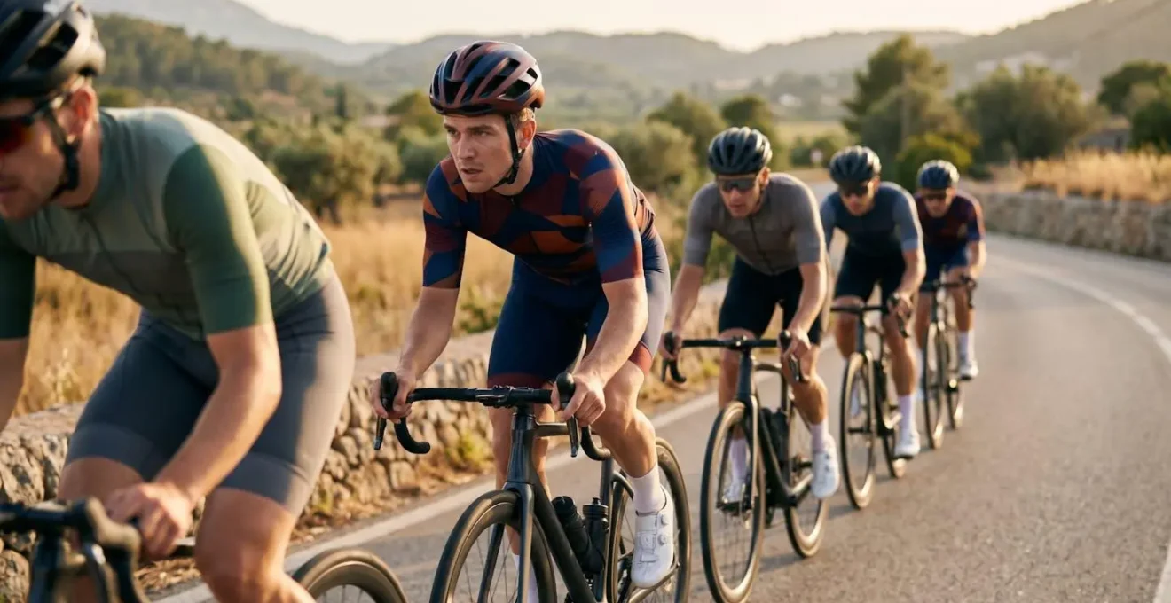 Peloton de cyclistes roulant en groupe pour bénéficier de l'effet d'aspiration