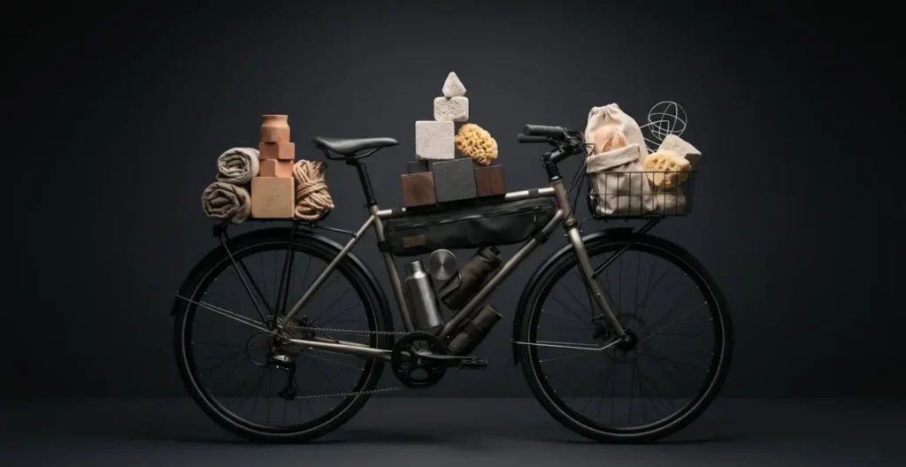 Schéma visuel montrant la répartition optimale du poids sur un vélo chargé avec la pyramide de charge Schéma visuel montrant la répartition optimale du poids sur un vélo chargé avec la pyramide de charge